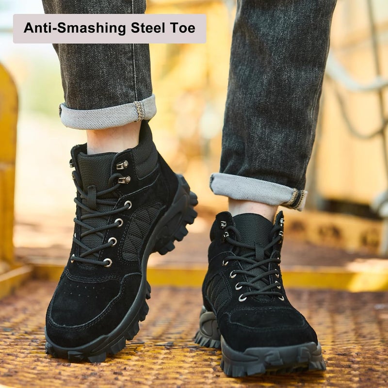 MOFEELE Store Steel Toe Boots for Men Women, Steel/Composite Toe, Leather & Canvas Upper, Lace-up, Durable Puncture Proof Slip on Indestructible High Top Work Boots - Image 4